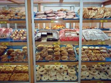 Display case of fresh baked goods